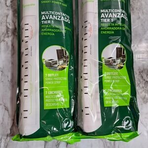 Greenlite Set/2 Advanced Power Strip‎ 7 Outlet Surge Protection Ideal For PC/TV